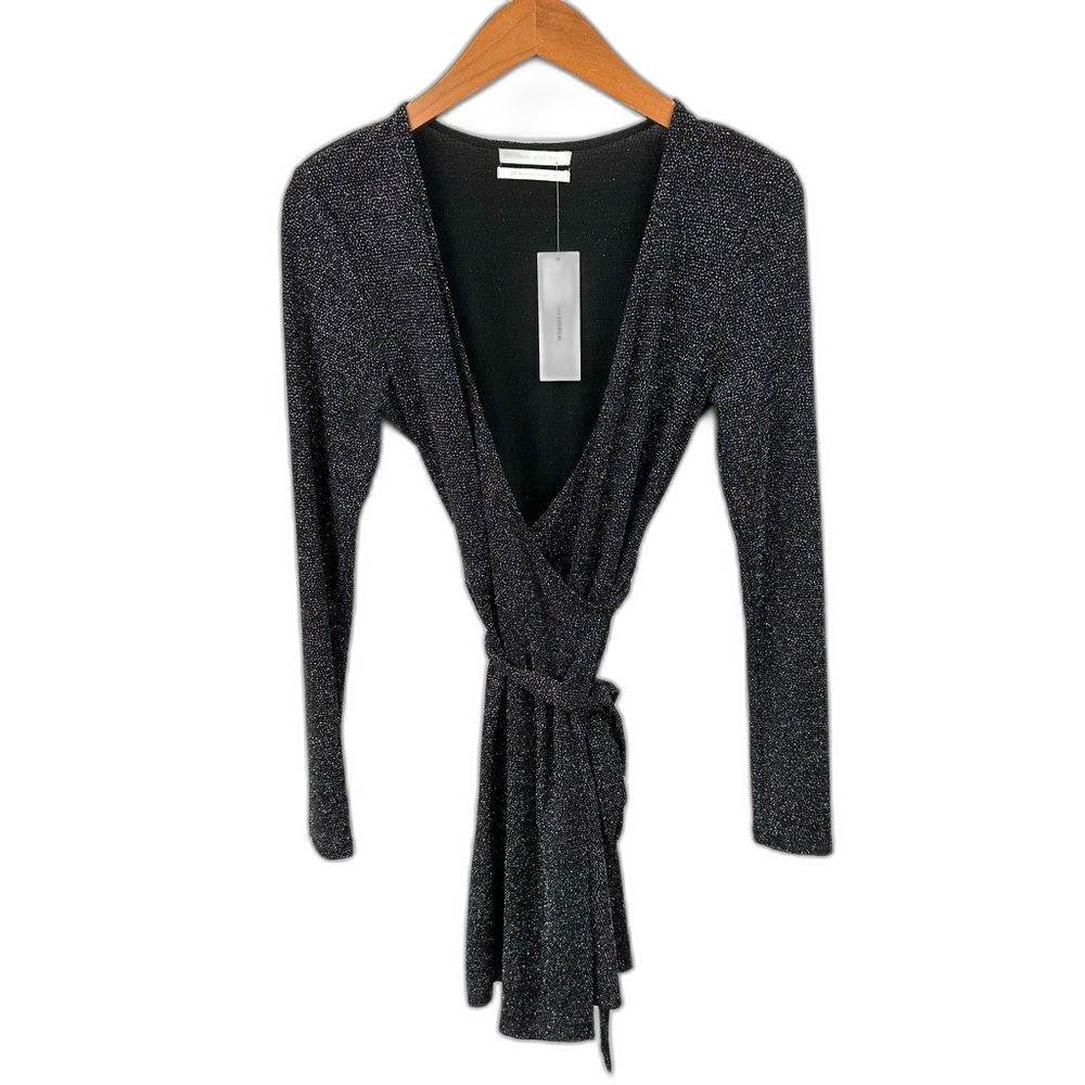 Urban Outfitters Black Sequin Plunging V-Neck Wrap Mini Dress NWT Size Small